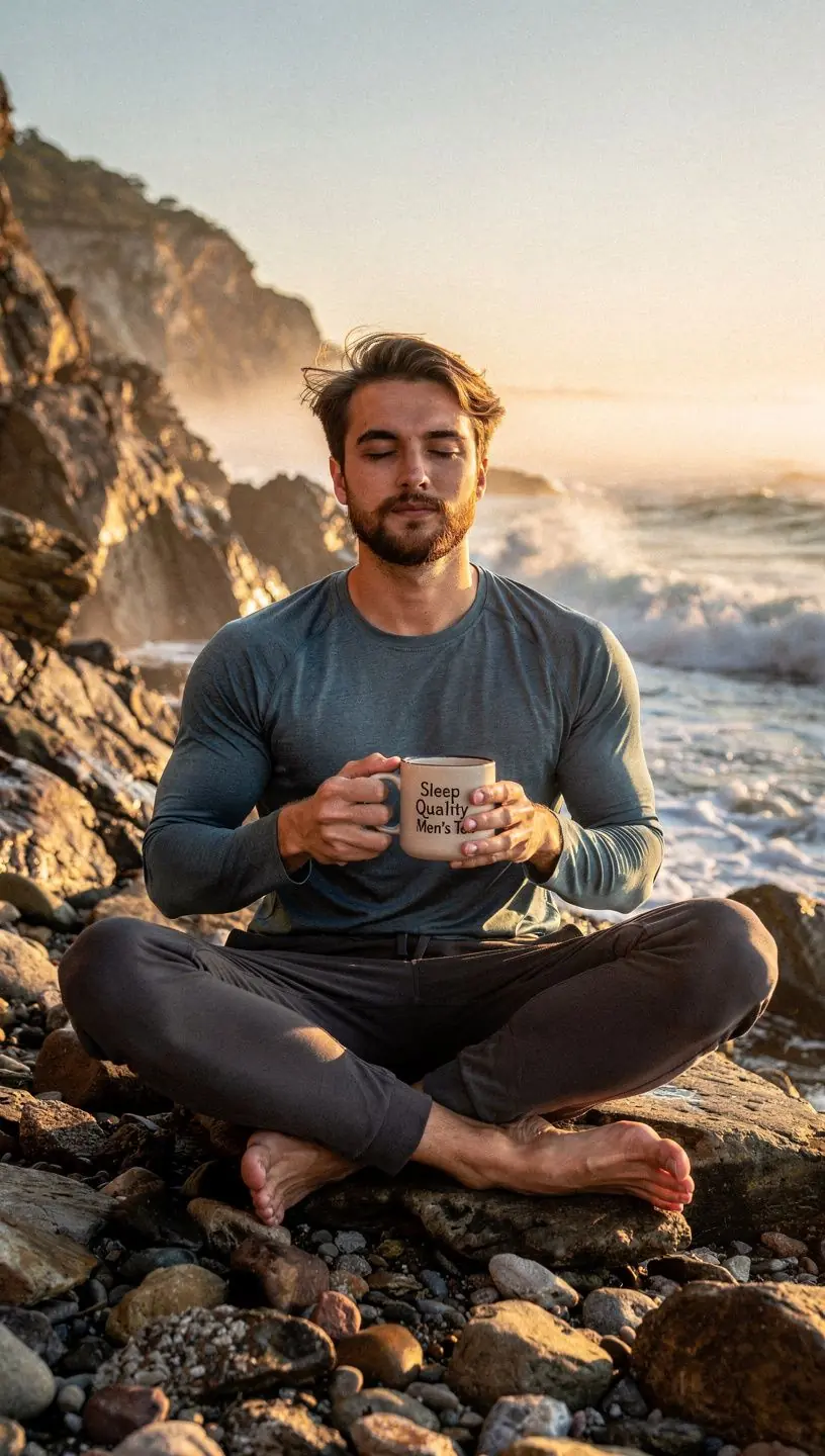 Muškarac u udobnoj fotelji koji uživa u šalici čaja prije spavanja